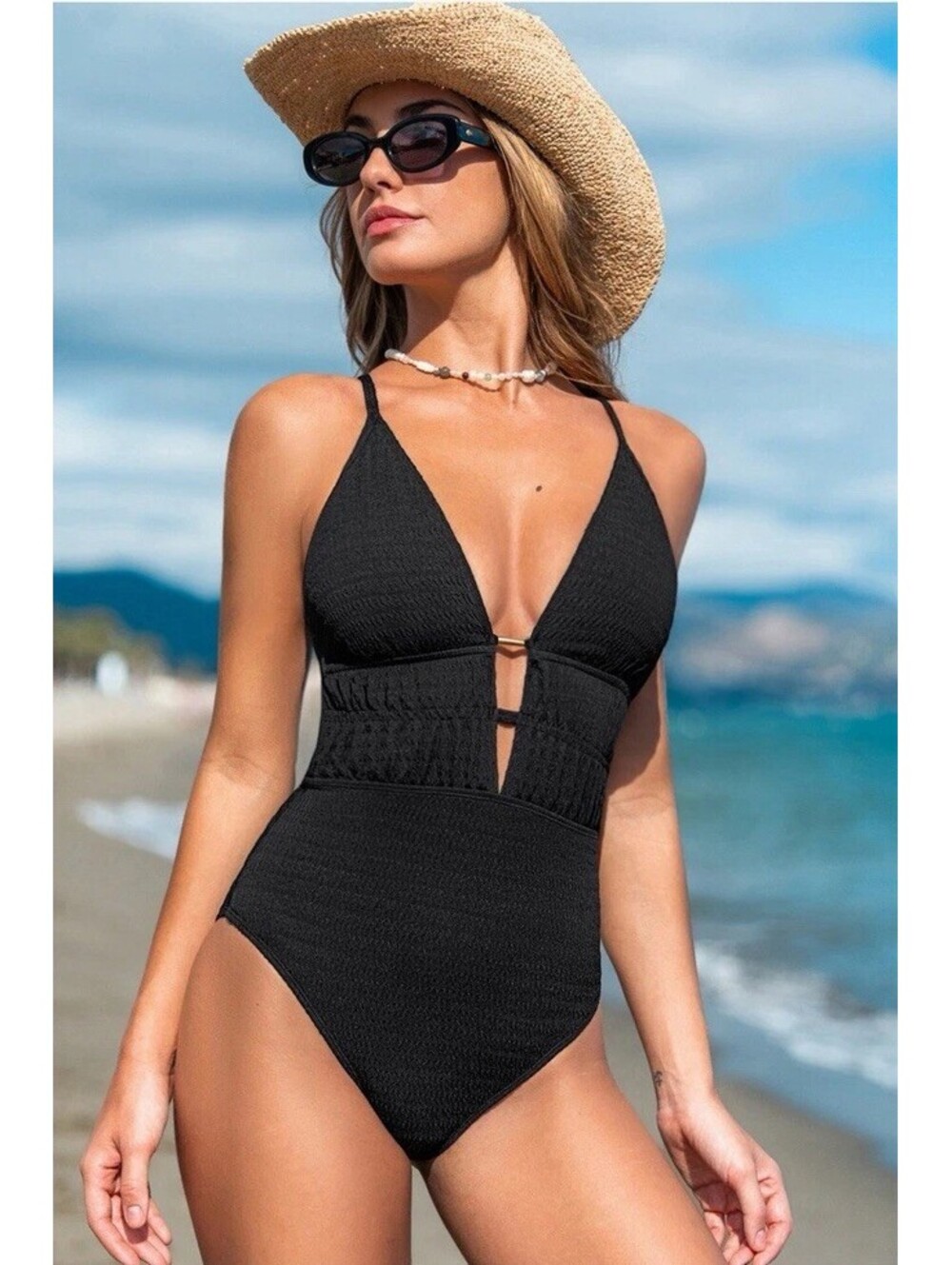 CUPSHE One Piece Deep V Neck Swimsuit Criss Cross Adjustable Strap NWT Large